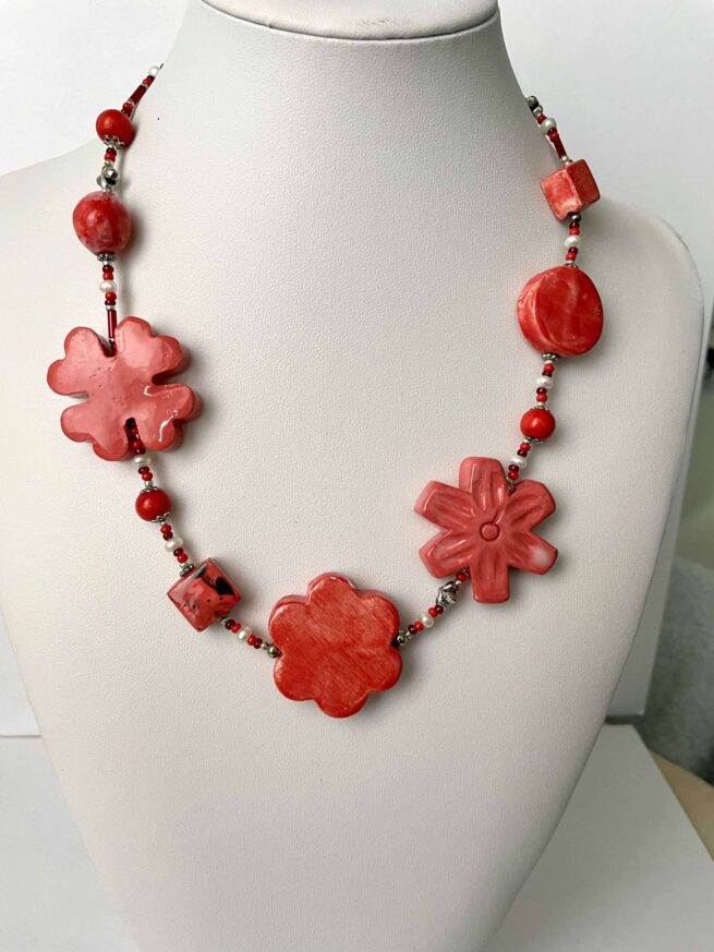 Collana girocollo rossa in ceramica MEDEA, regolabile - immagine 2