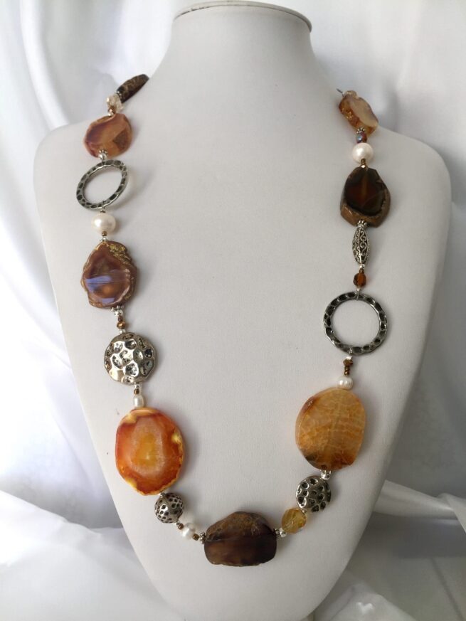 Collana ZAFFERANA in Pietre dure ocra e marrone, regolabile - immagine 2