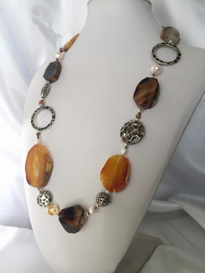 Collana ZAFFERANA in Pietre dure ocra e marrone, regolabile - immagine 7