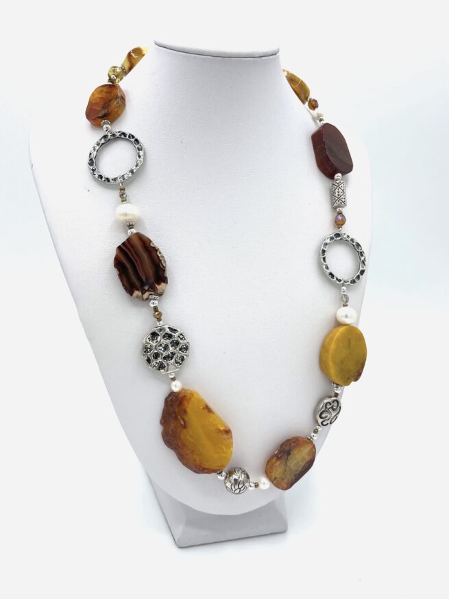 Collana ZAFFERANA in Pietre dure ocra e marrone, regolabile - immagine 6