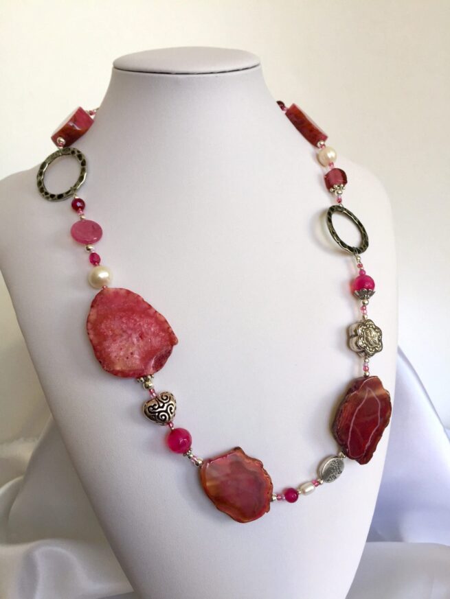 Collana Jaipur Rosa-Rossa in Pietre dure, regolabile - immagine 8