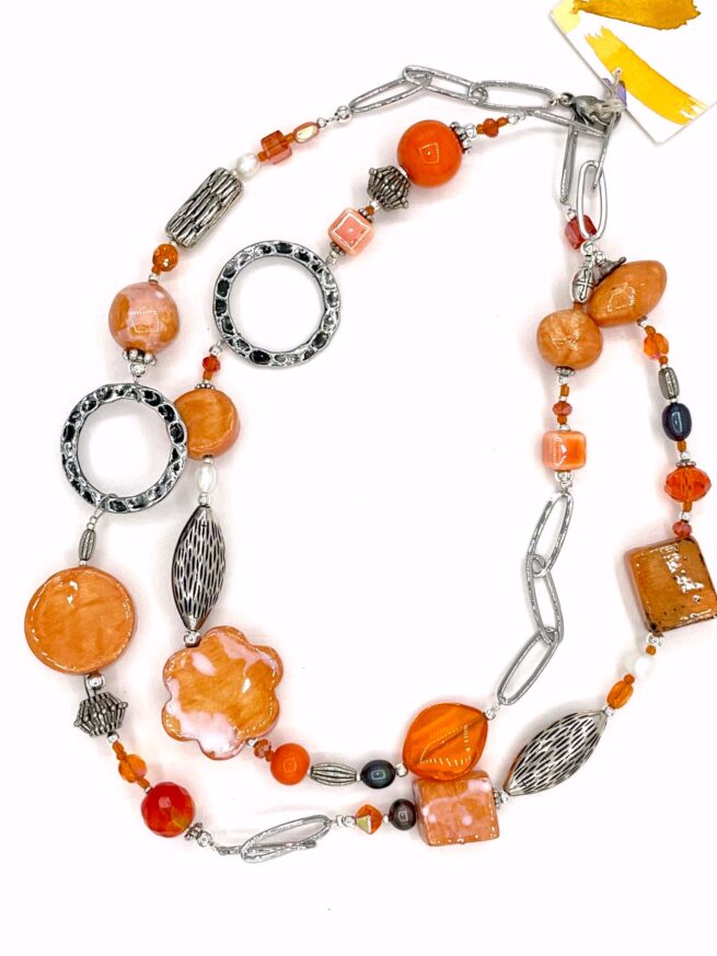 Collana POWER! arancione lunga in ceramica e acciaio - immagine 4