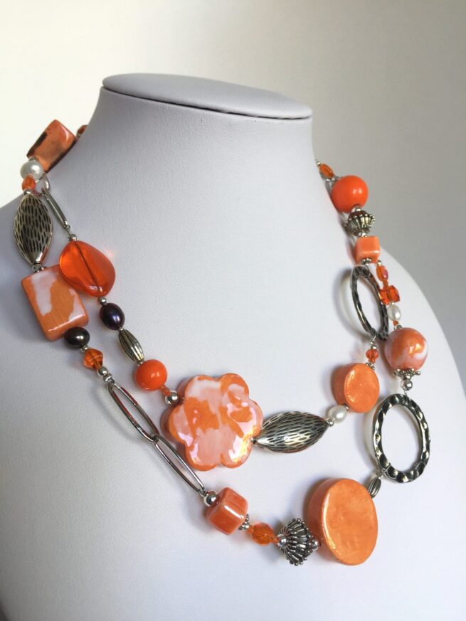 Collana POWER! arancione lunga in ceramica e acciaio - immagine 5