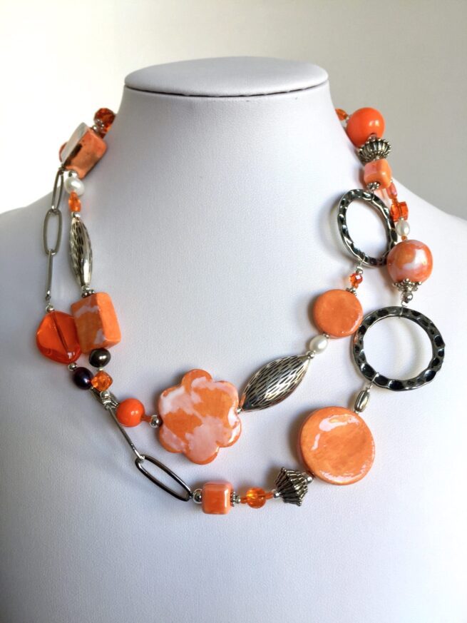 Collana POWER! arancione lunga in ceramica e acciaio