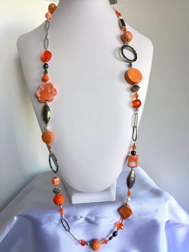 Collana POWER! arancione lunga in ceramica e acciaio - immagine 6