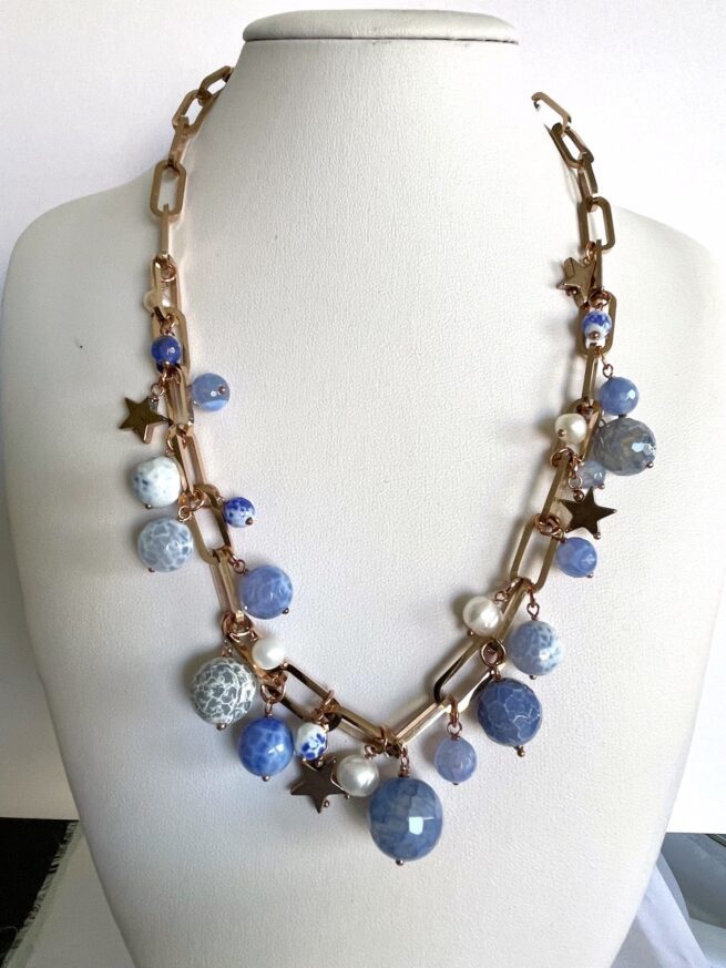 Collana FIORDALISO azzurra in Pietre dure e acciaio, regolabile - immagine 7