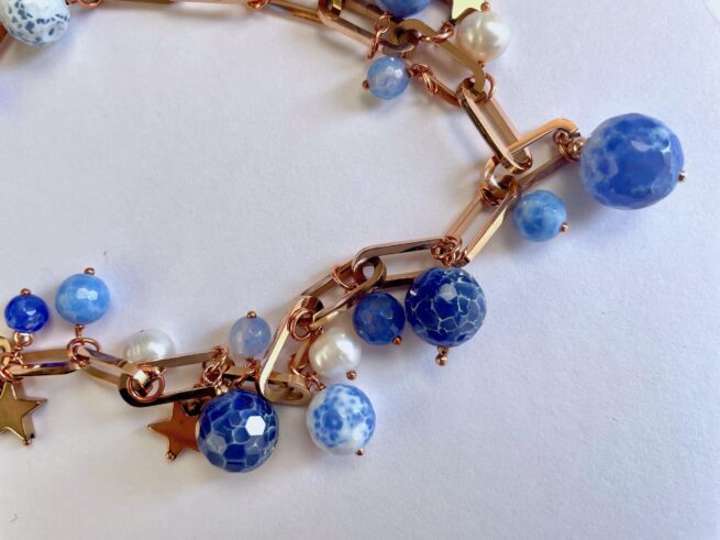 Collana FIORDALISO azzurra in Pietre dure e acciaio, regolabile - immagine 5