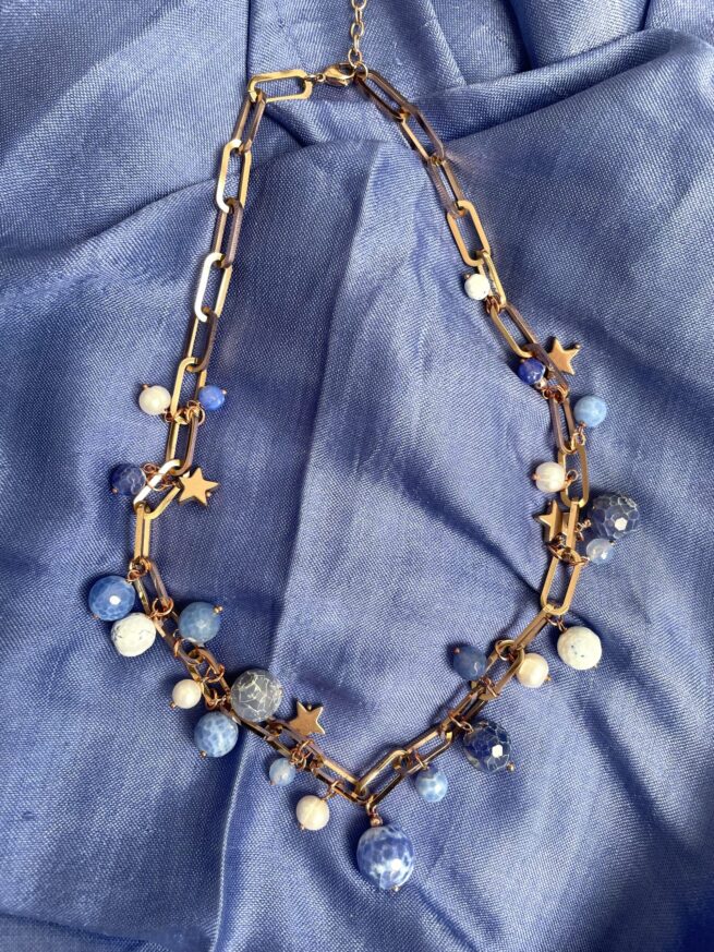Collana FIORDALISO azzurra in Pietre dure e acciaio, regolabile - immagine 4