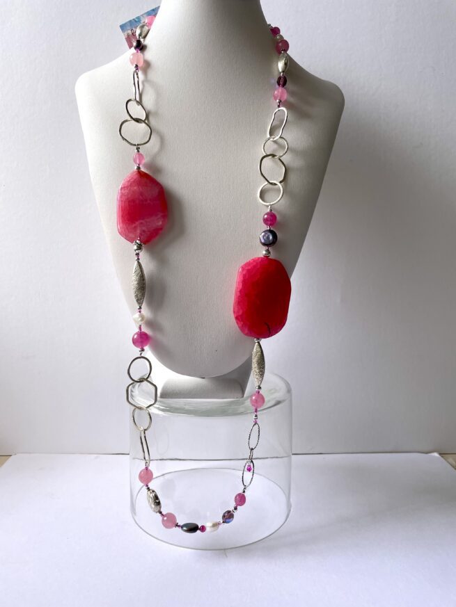 Collana rosa lunga in Pietre dure RASPBERRY CANDY - immagine 4