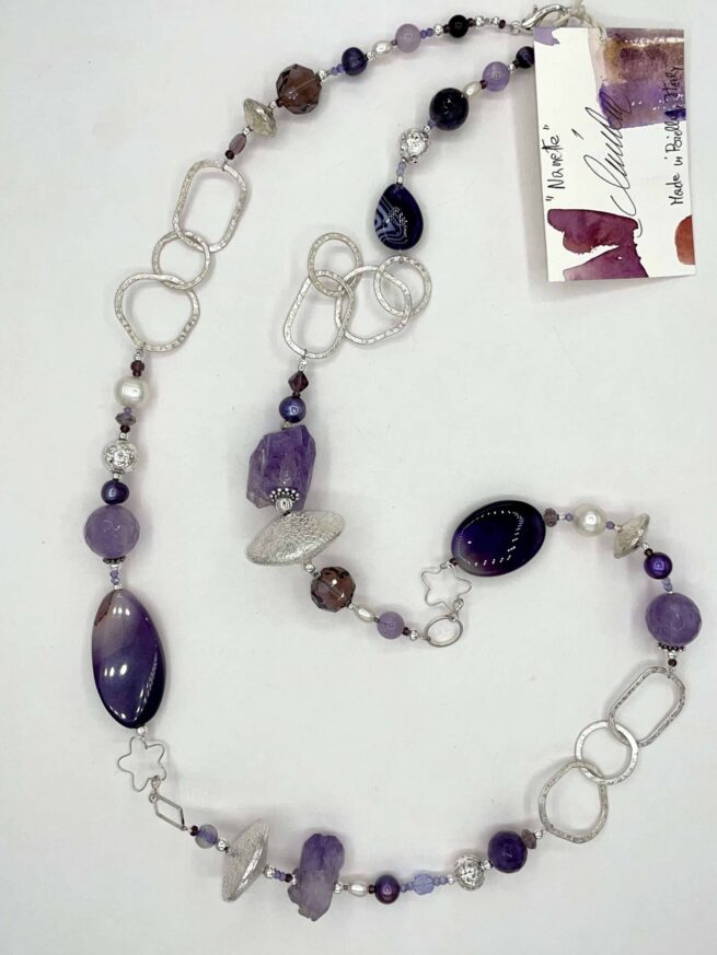 Collana viola lunga in ametista e agata NANETTE - immagine 5