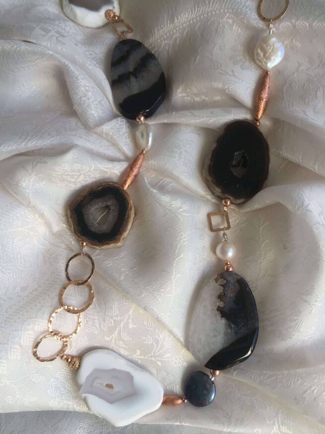 Collana VIENNA bianco-nero in argento Pietre dure  regolabile - immagine 5