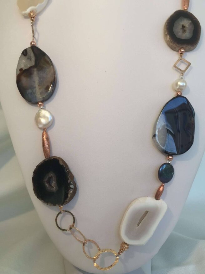 Collana VIENNA bianco-nero in argento Pietre dure  regolabile - immagine 9