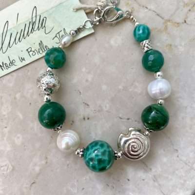 Bracciale verde in Pietre dure "Fuoco Verde" regolabile