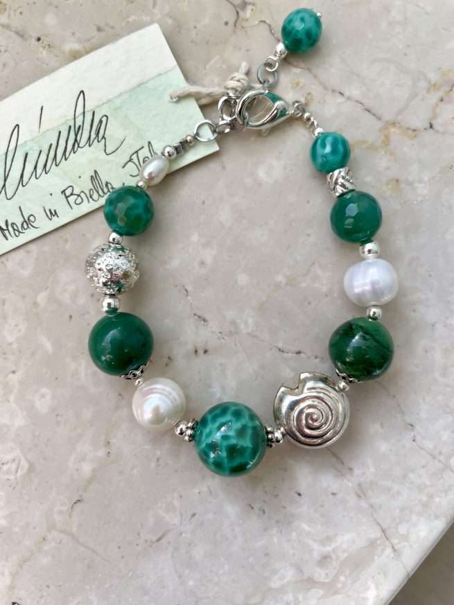 Bracciale verde in Pietre dure "Fuoco Verde" regolabile