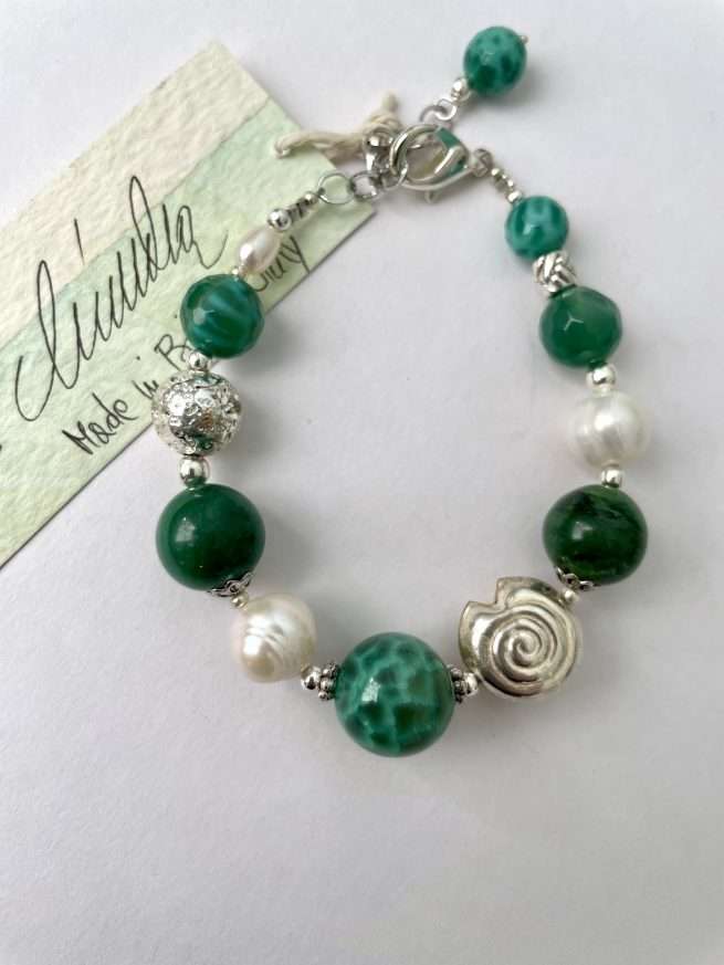 Bracciale verde in Pietre dure "Fuoco Verde" regolabile - immagine 6