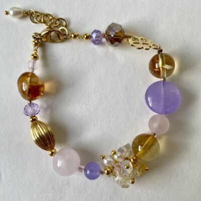 Bracciale citrino, agata lilla, quarzo rosa di nome ORO di Napoli foto grande principale