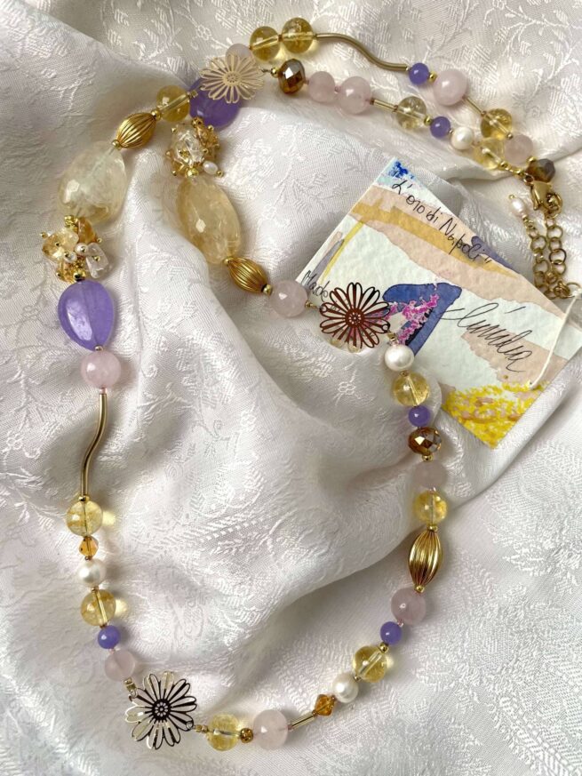 Collana lunga in Pietre dure oro rosa lilla L'ORO DI NAPOLI - immagine 5