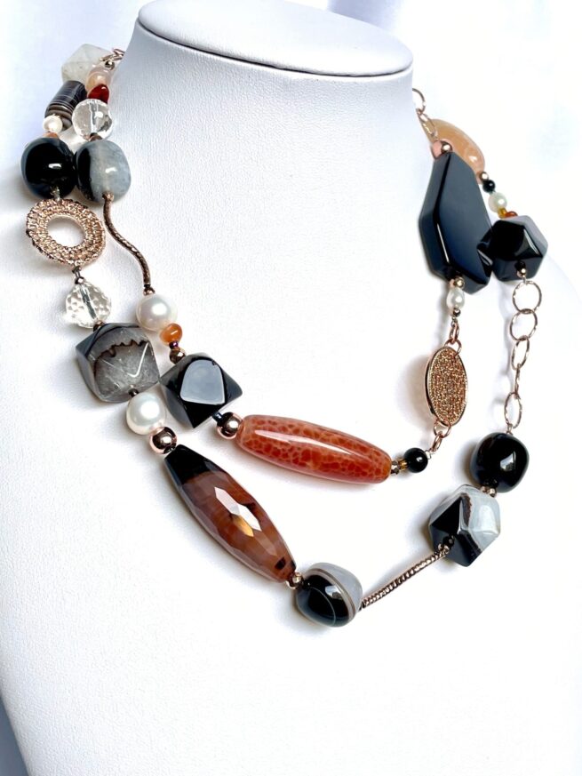 Collana lunga Pietre dure e argento rosa "Pietroburgo" - immagine 2
