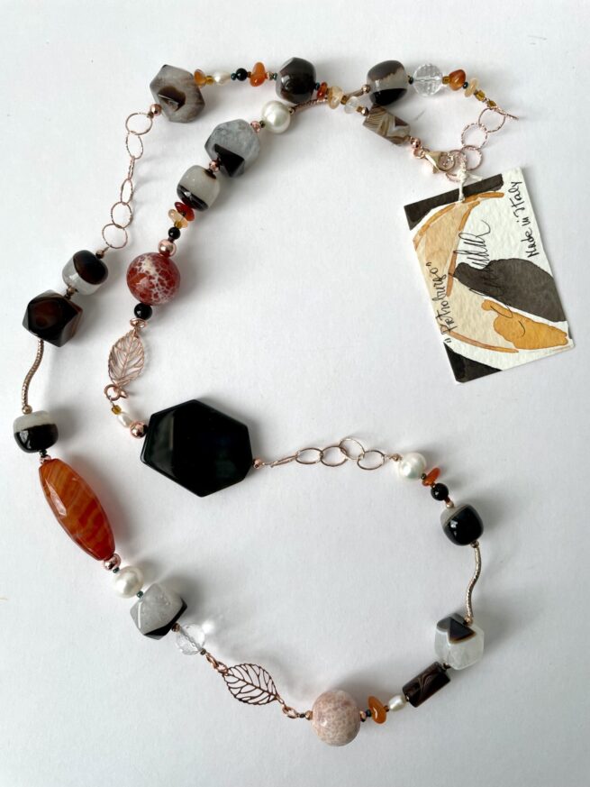 Collana lunga Pietre dure e argento rosa "Pietroburgo" - immagine 5