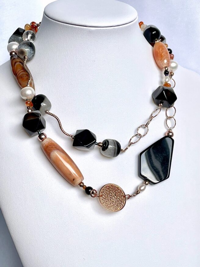 Collana lunga Pietre dure e argento rosa "Pietroburgo" - immagine 4