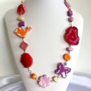 Collana Rossa Rosa ceramica Pietre dure "HABANA" - immagine 3