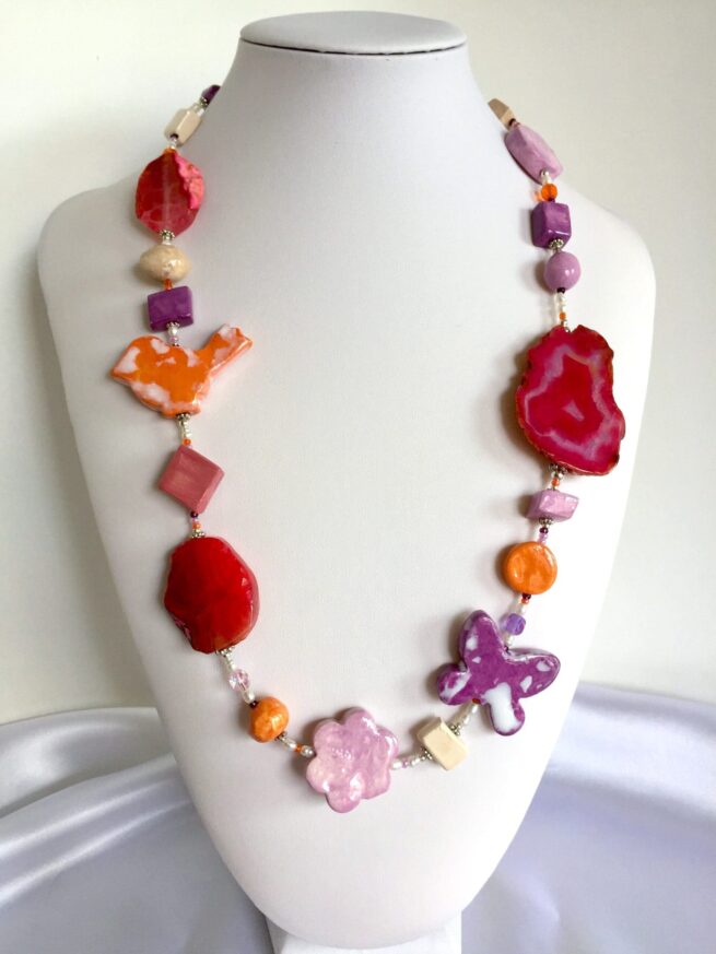 Collana Rossa Rosa ceramica Pietre dure "HABANA" - immagine 3