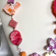 Collana Rossa Rosa ceramica Pietre dure "HABANA" - immagine 4