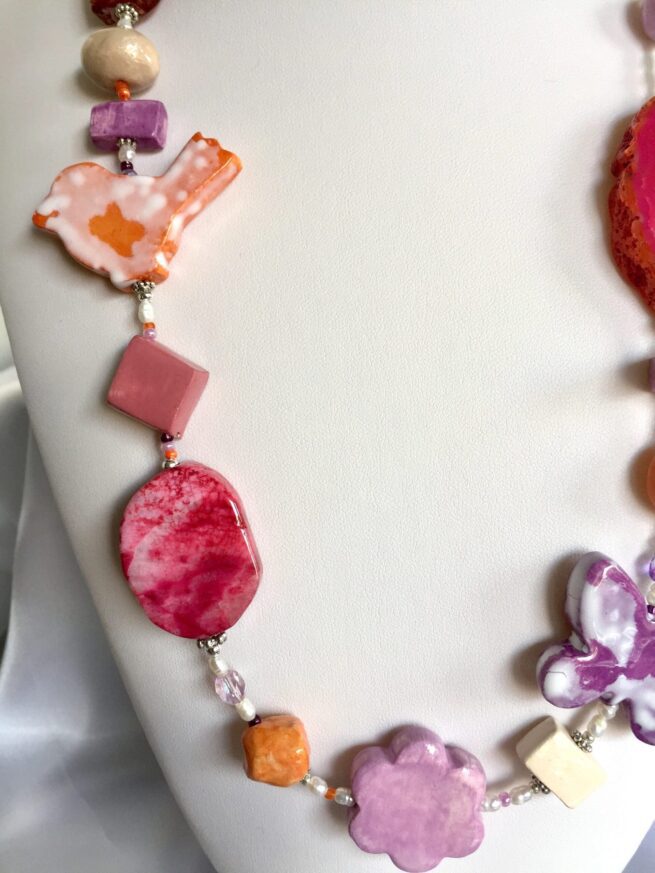 Collana Rossa Rosa ceramica Pietre dure "HABANA" - immagine 4