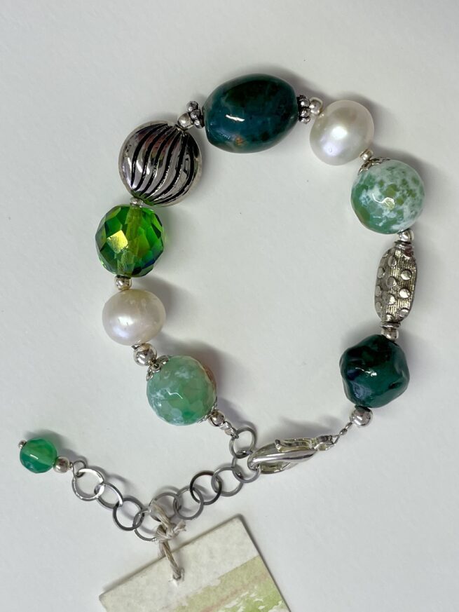 Bracciale verde in Pietre dure, regolabile - immagine 4