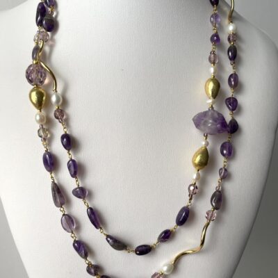 Collana rosario viola ametista lunga con perle cristalli Boemia di nome Luisa