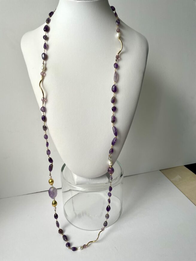 Collana rosario viola ametista lunga nome Luisa