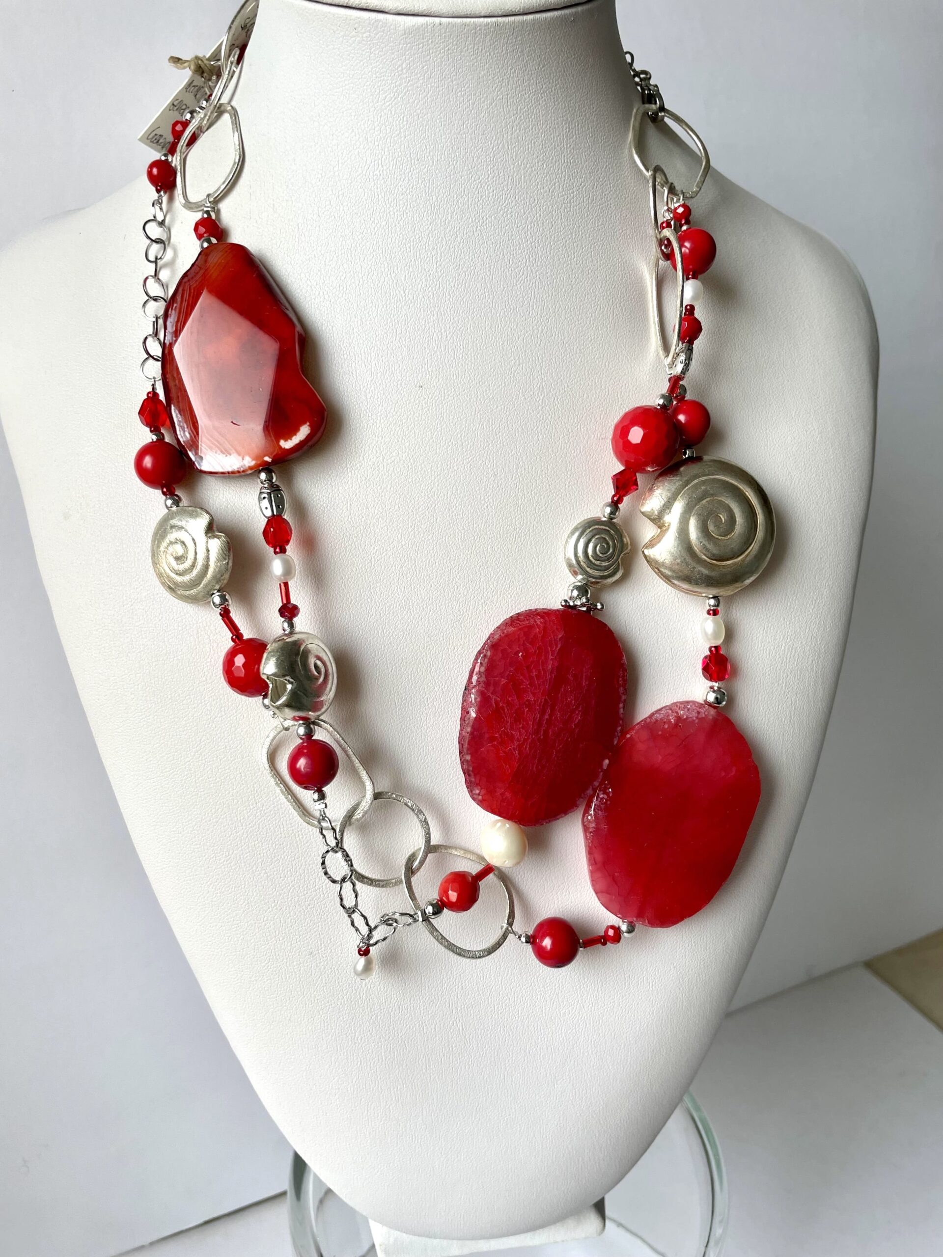 collana Rossa lunga agata catena di nome RED PASSION due giri lunghi